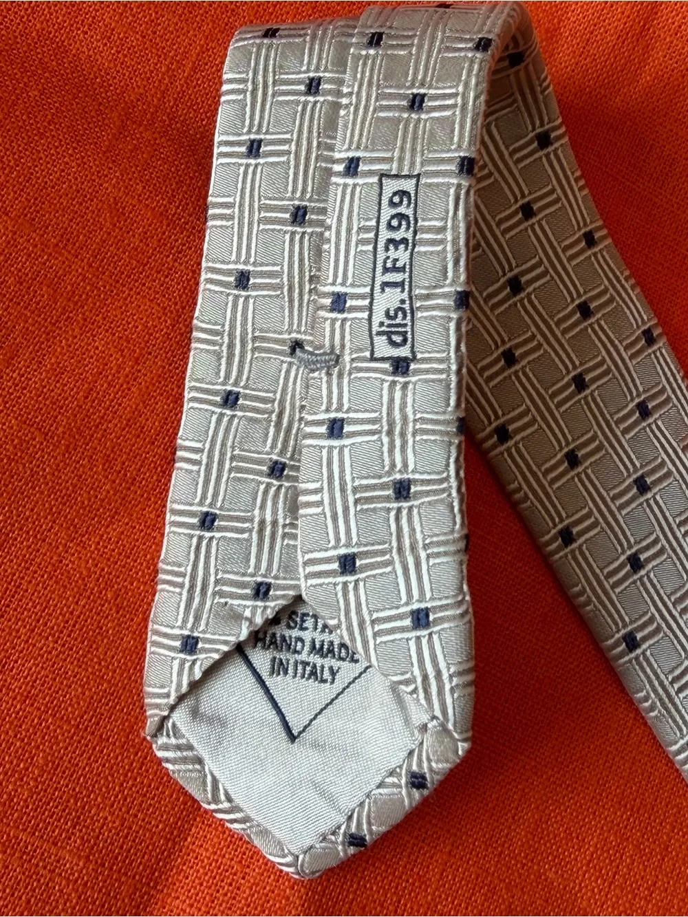 Brioni Geometric Silk Tie with Navy Accents